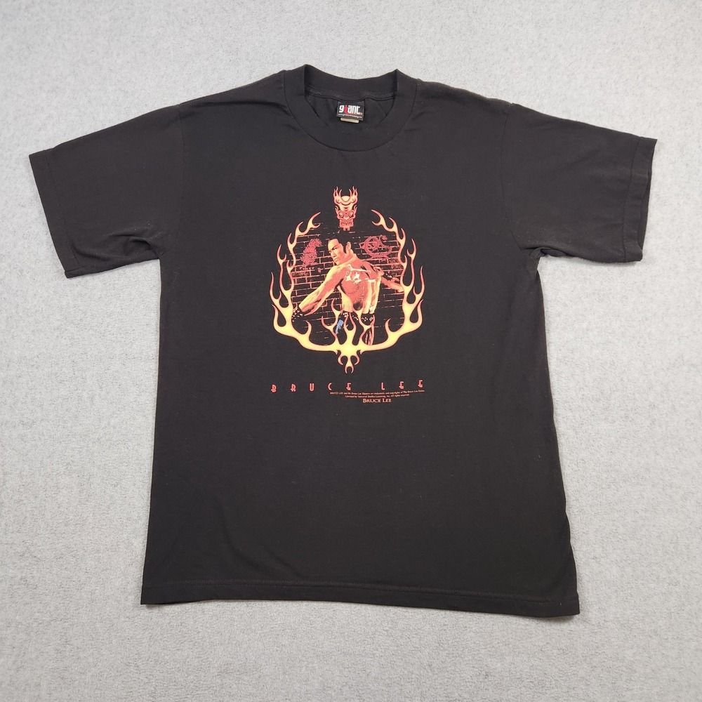 Vintage Bruce Lee Shirt Large Black Dragon Fire Martial Arts Giant Tag 90s